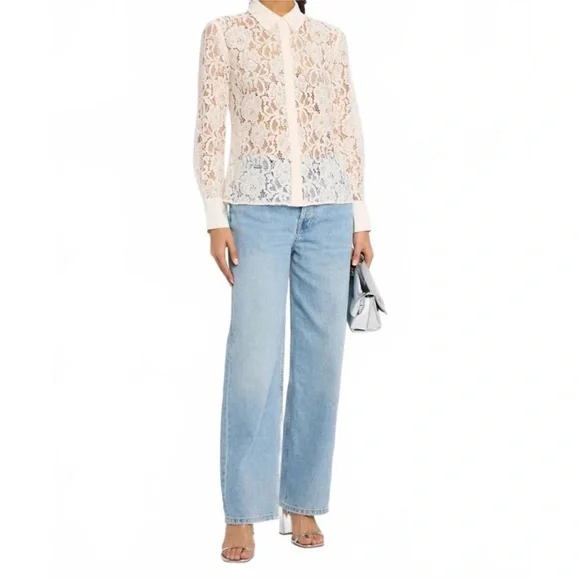 NEW L'Agence Maia Lace Button Front Blouse in Vintage White, Size S - Picture 5 of 15